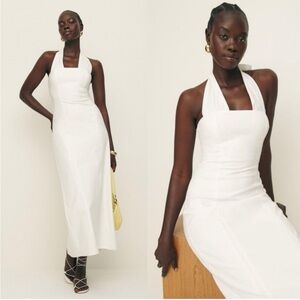 Reformation Bessi Linen Halterneck Midi-Dress SIZE 0